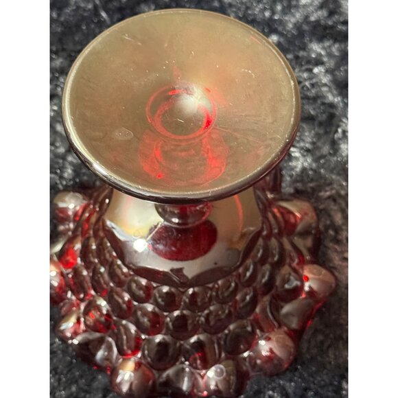 Vintage Red Glass Ruffled Edge Compote Candy Dish With Textured Base - Picture 5 of 8
